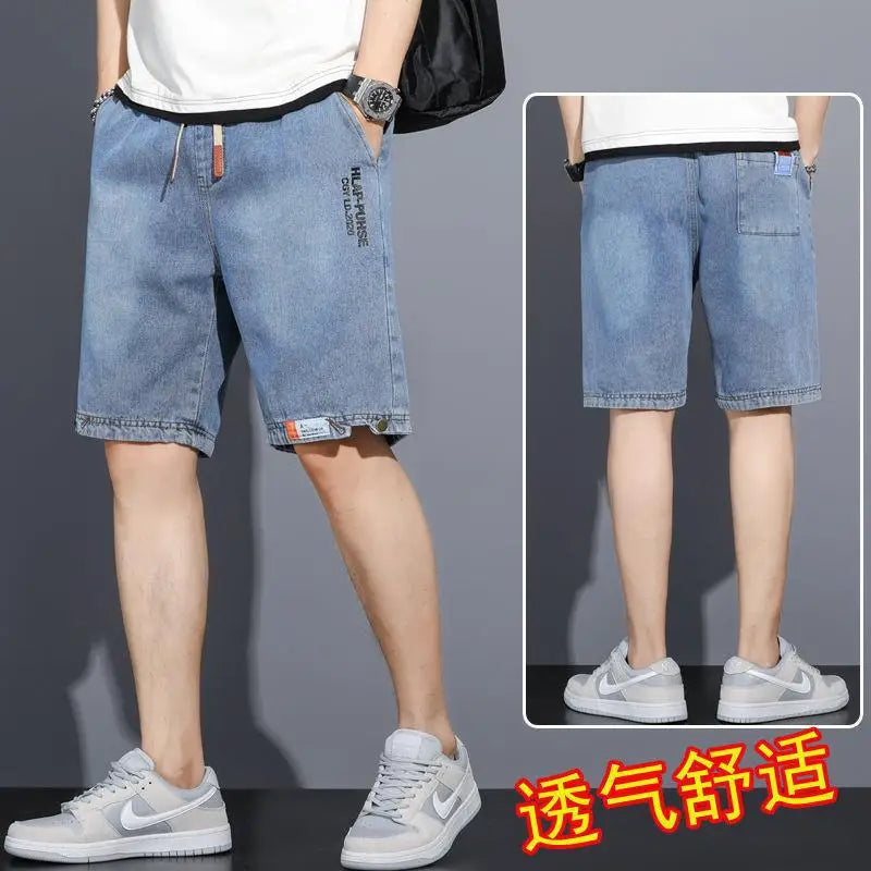 Men Denim Shorts New Washed Stretch Waist Slimming