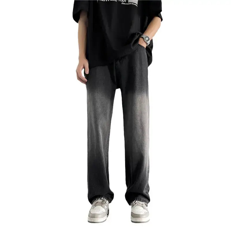 Men Wide Leg Jeans High Street Fashion Straight Loose Pants