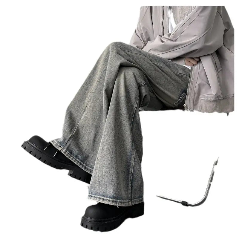 American Vintage Washed Jeans Men's Micro Flared Loose Straight Pants