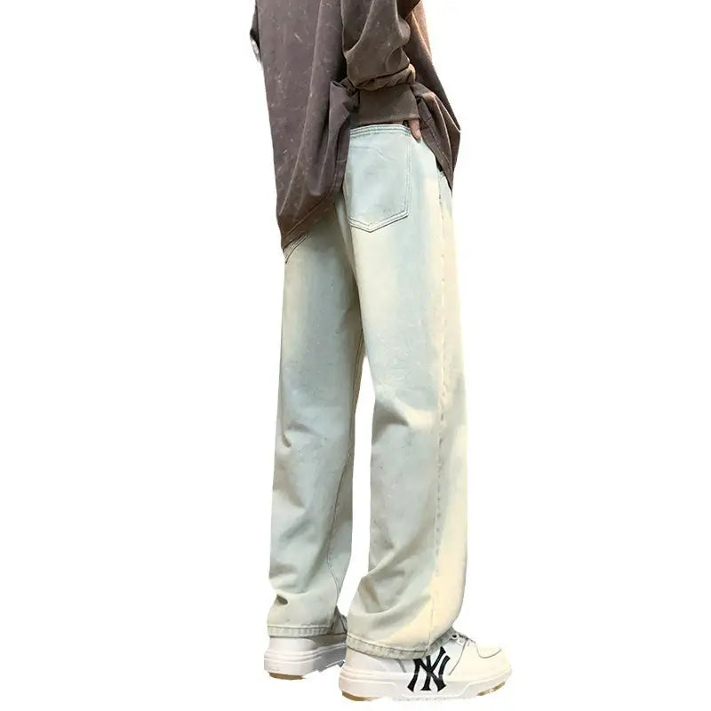 Men Retro Straight Leg Pants Black Wide Leg Casual
