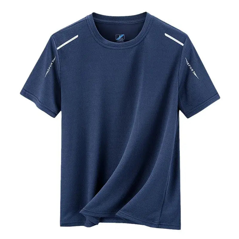 Men Ice Silk T-Shirt Navy Blue 2024