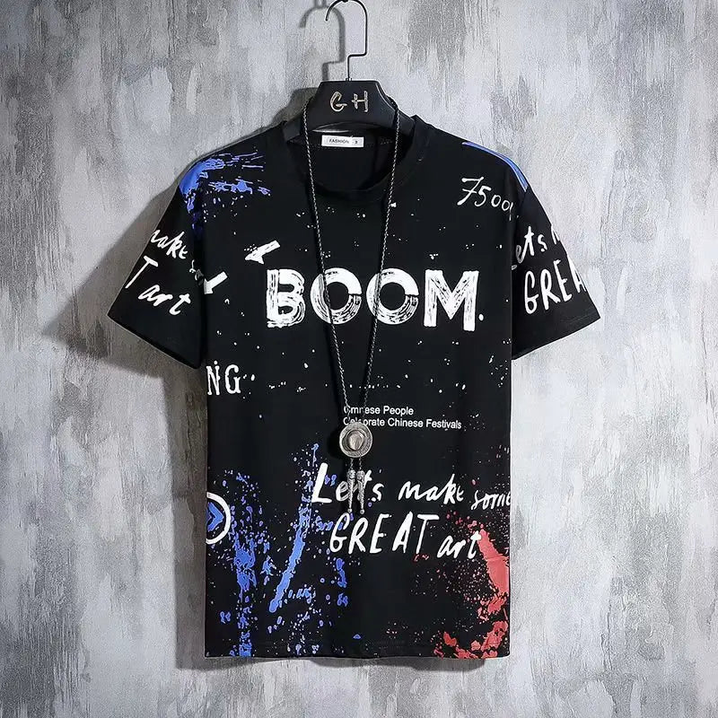 Men's Hip-hop Graffiti Print Short Sleeve Shirt