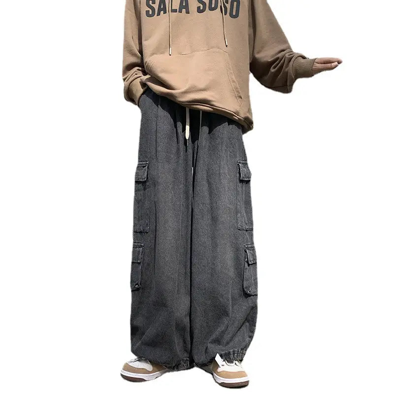 Men's Wide-leg Cowboy Foot Pants Autumn Winter Hong Kong Style