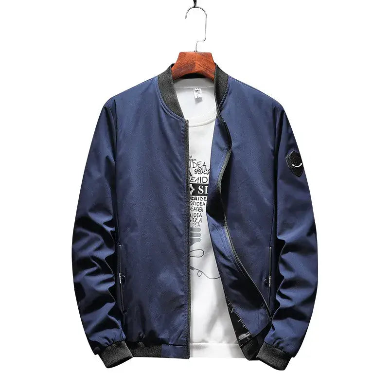 Men's Green Baseball Collar Jacket Solid Color Youth Casual Coat