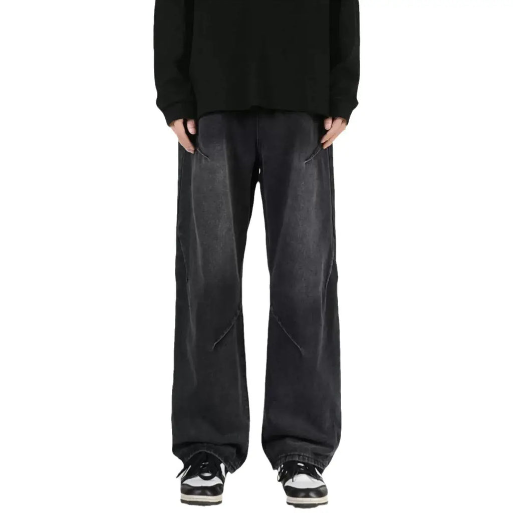 Men Wide Leg Retro Draped Jeans Spring Autumn