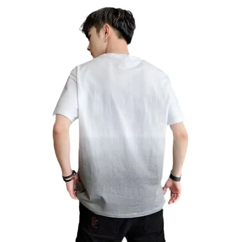 Men Gradient Short Sleeve T-Shirt White Korean Style