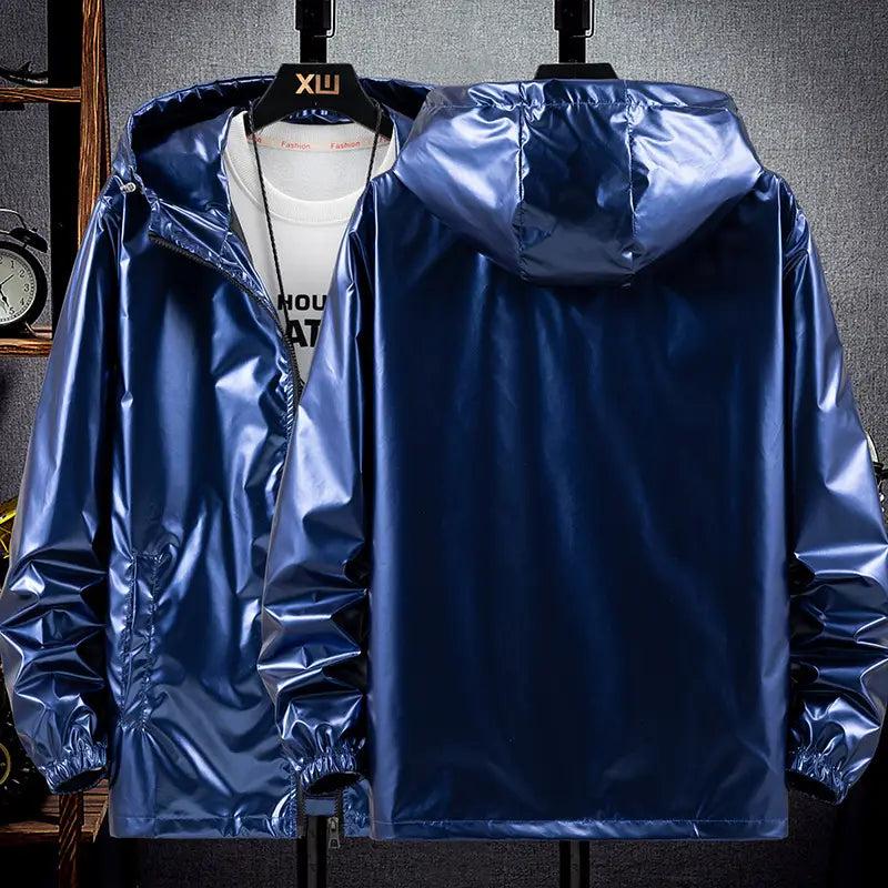 Men's Blue Korean Style Hooded Jacket Large