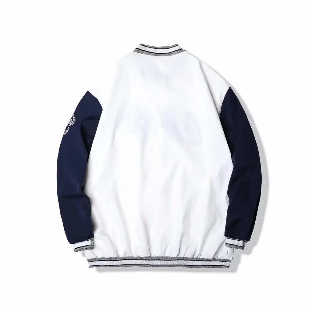 Men Bomber Jacket White Navy "Alkane" Embroidery