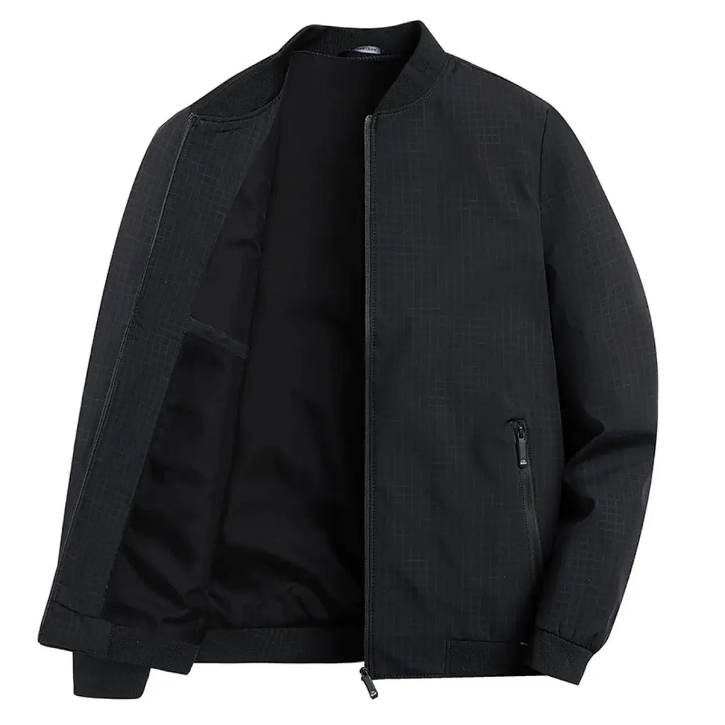 Men's Black Bomber Jacket with Zip Front