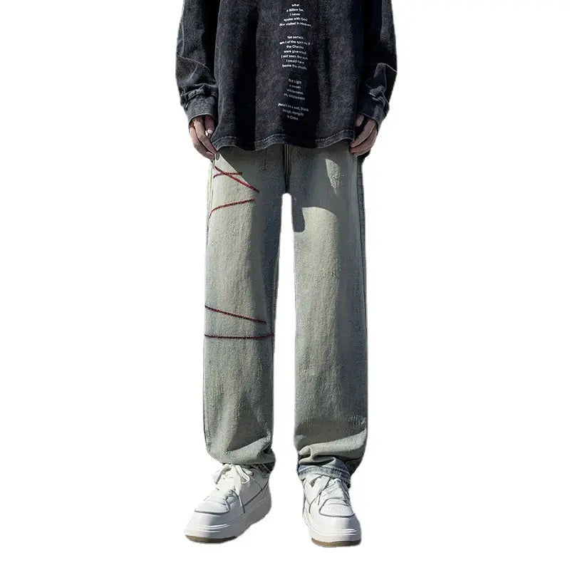 Men's Black Loose Straight Jeans 2023 Spring Autumn