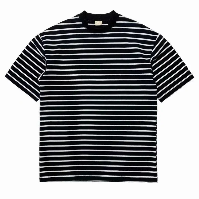 Men Striped Short Sleeve T-Shirt Black White Korean Style
