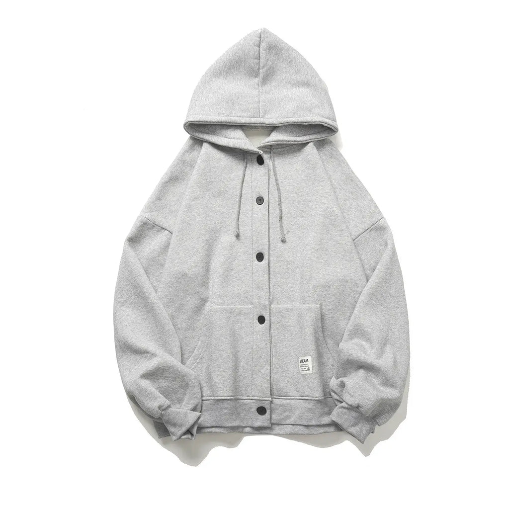 Men Grey Hooded Sweatshirt Long Sleeve Polar Fleece