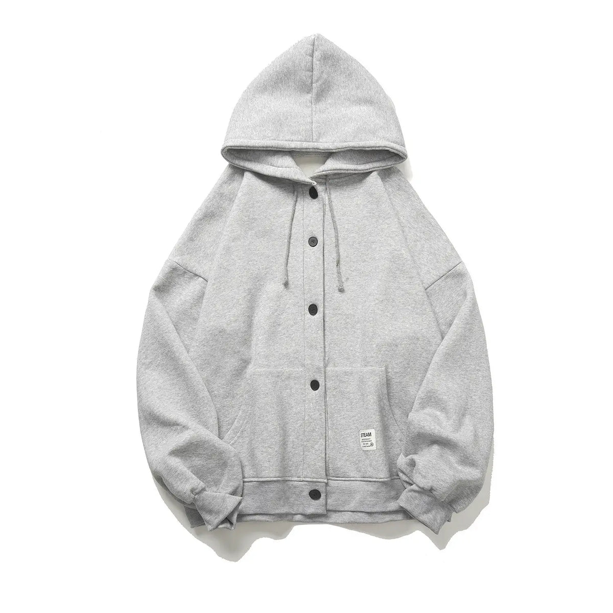 Men Grey Hooded Sweatshirt Long Sleeve Polar Fleece