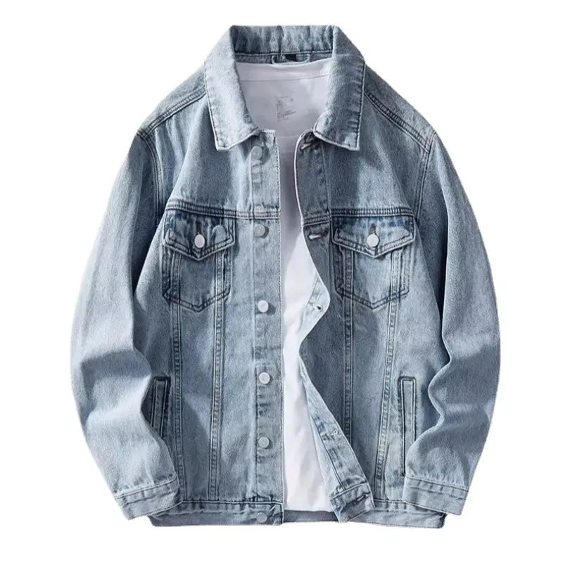 Men Korean Style Dark Denim Jacket Casual Work Top