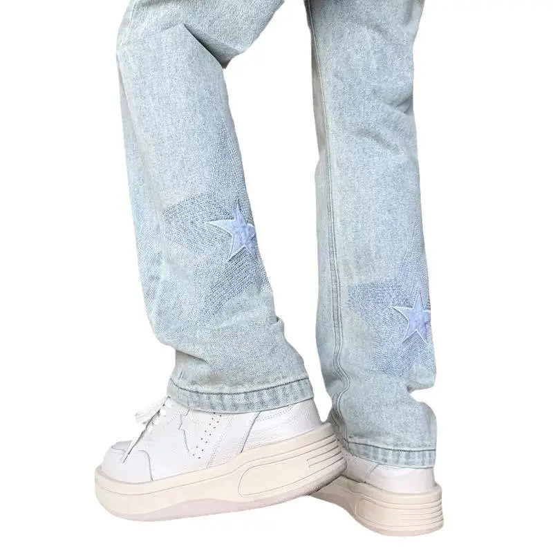 Men's White 5-Pin Star Jeans High Street Wide Leg Pants