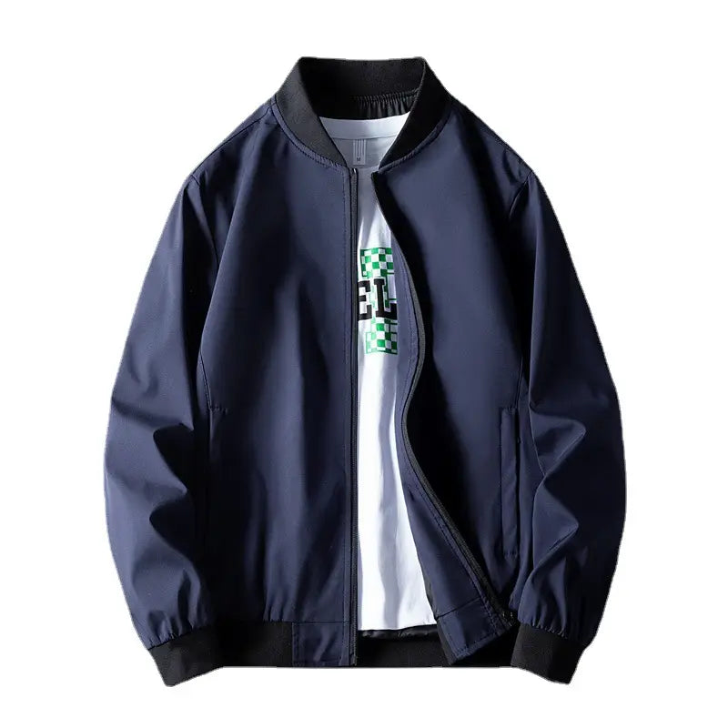 Men's Green Bomber Jacket Solid Collar Slim Fit