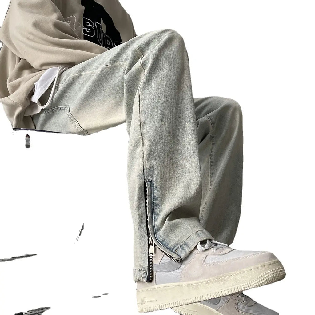 Men Vintage Washed Mud Slim Jeans Summer Streetwear