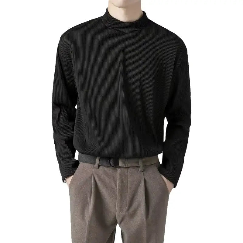 Men's White Long Sleeve Half Collar T-Shirt