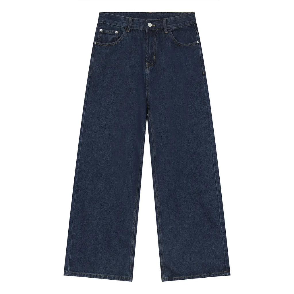 Dark Blue Slim Fit Jeans for Men Women Mid Waist