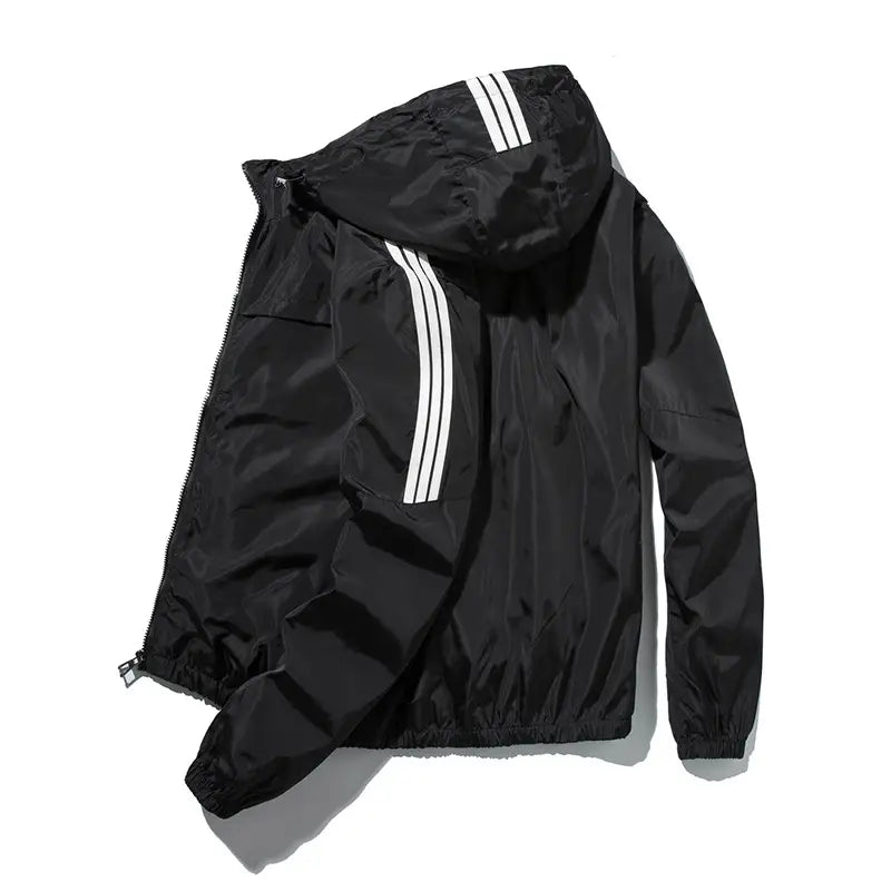 Men Black Hooded Sweatshirt with White Stripes