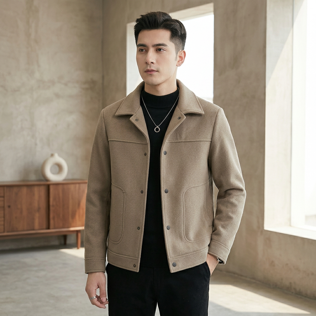 Men's Woolen Slim Fit Jacket Winter Coat Beige
