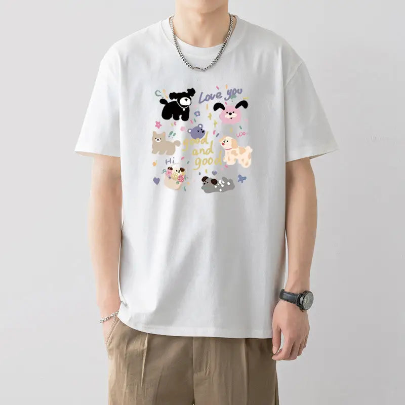 Men Silent Night Dragon Printed T-Shirt White