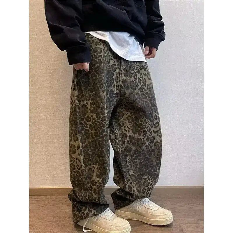 Men Leopard Print Wide Leg Pants Spring Autumn