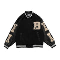 Men's Green Bone Print Baseball Jacket with White Underlayer