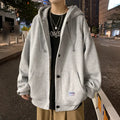Men Grey Hooded Sweatshirt Long Sleeve Polar Fleece