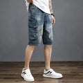 Denim Mid-Length Cargo Shorts for Men Retro Korean Style