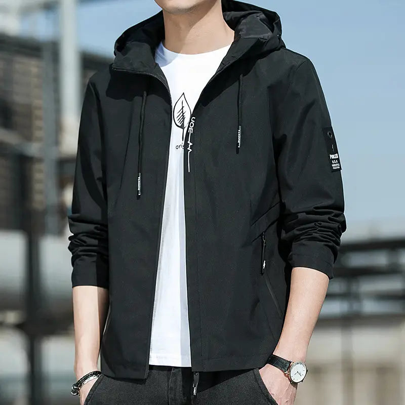 Men's Hooded Flying Jacket Beige 2024 Autumn