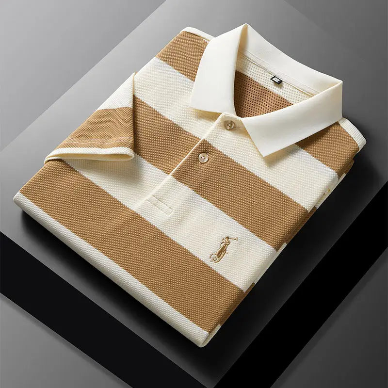 Men's Blue White Striped Polo T-Shirt Short Sleeve