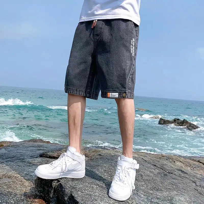 Men Denim Shorts Snap Button Thin Summer Casual