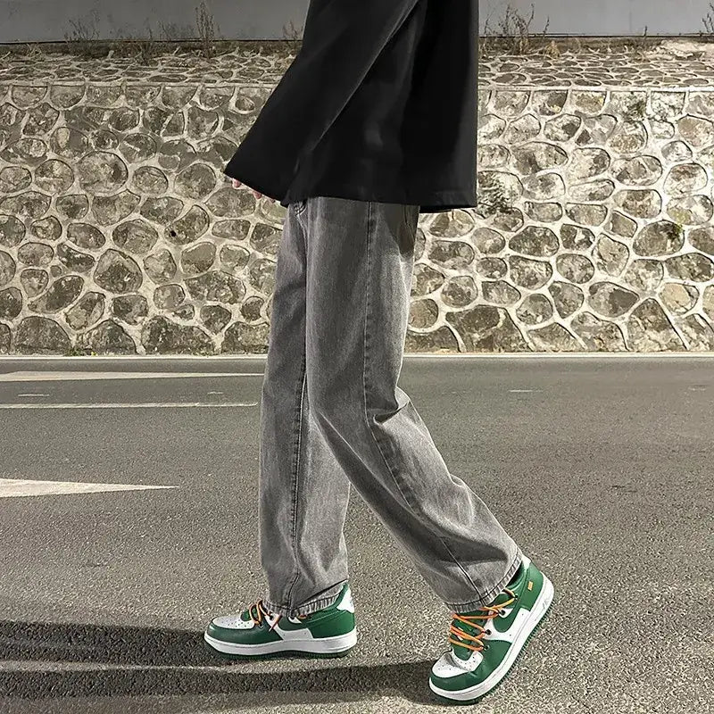 Men Smoke Gray Wide Leg Pants Spring Hong Kong Style
