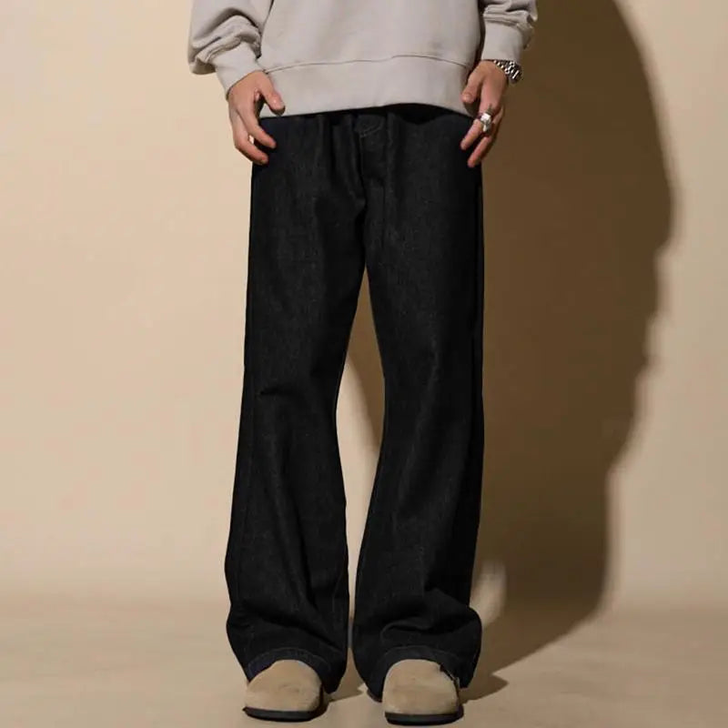 American Style Wide Leg Jeans Dark Blue Unisex Casual