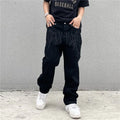 Black Embroidered High Waist Jeans Men Women
