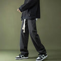 Men Braided Drawstring Jeans Wide Leg Trousers Blue
