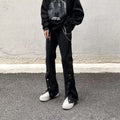 Men Black Zipper Slit Casual Pants with White Sneakers