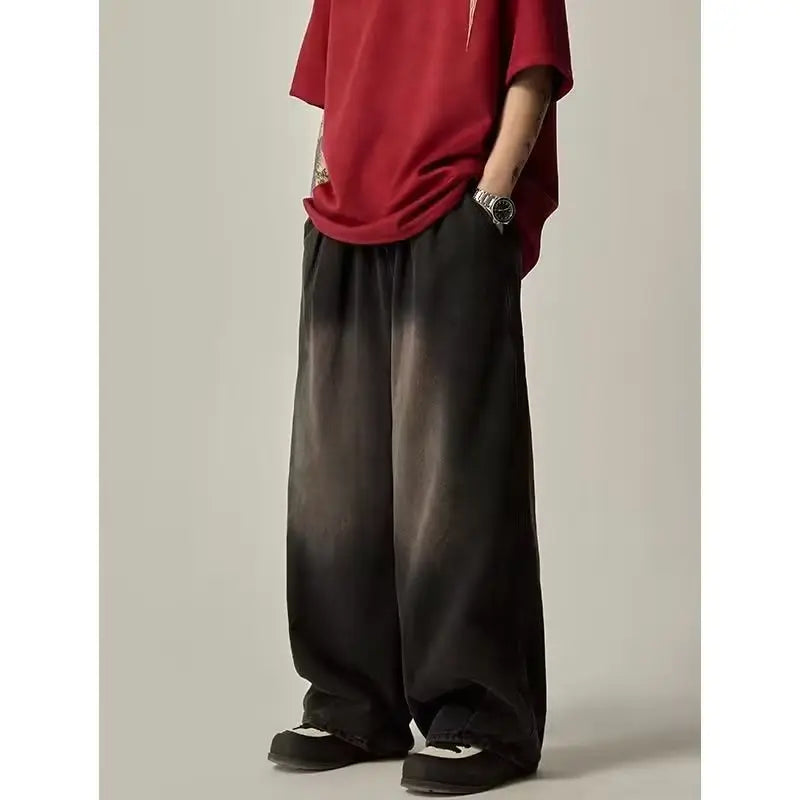 Elastatic Oversize Jeans Men Women Japanese Style Loose Dipping Wide Leg Pants