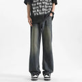 Men Wide Leg Washed Jeans Dark Blue Summer