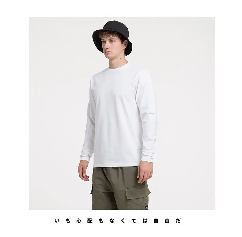 Men Black Cotton Long Sleeve T-Shirt Loose Fit