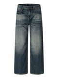 11Kn American Retro Dark Blue Jeans for Men Women Wide Leg Casual Pants