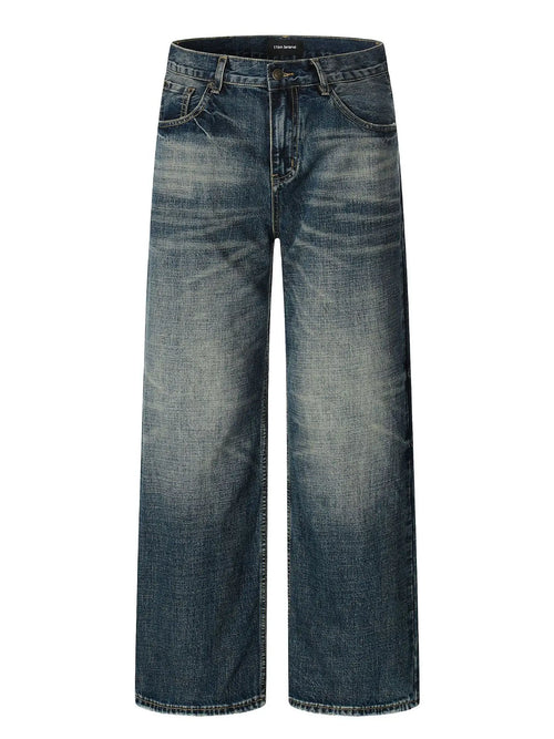 11Kn American Retro Dark Blue Jeans for Men Women Wide Leg Casual Pants