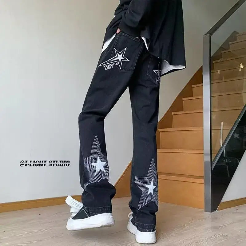 Men's White Star Jeans 2024 Wide Leg Spring Autumn