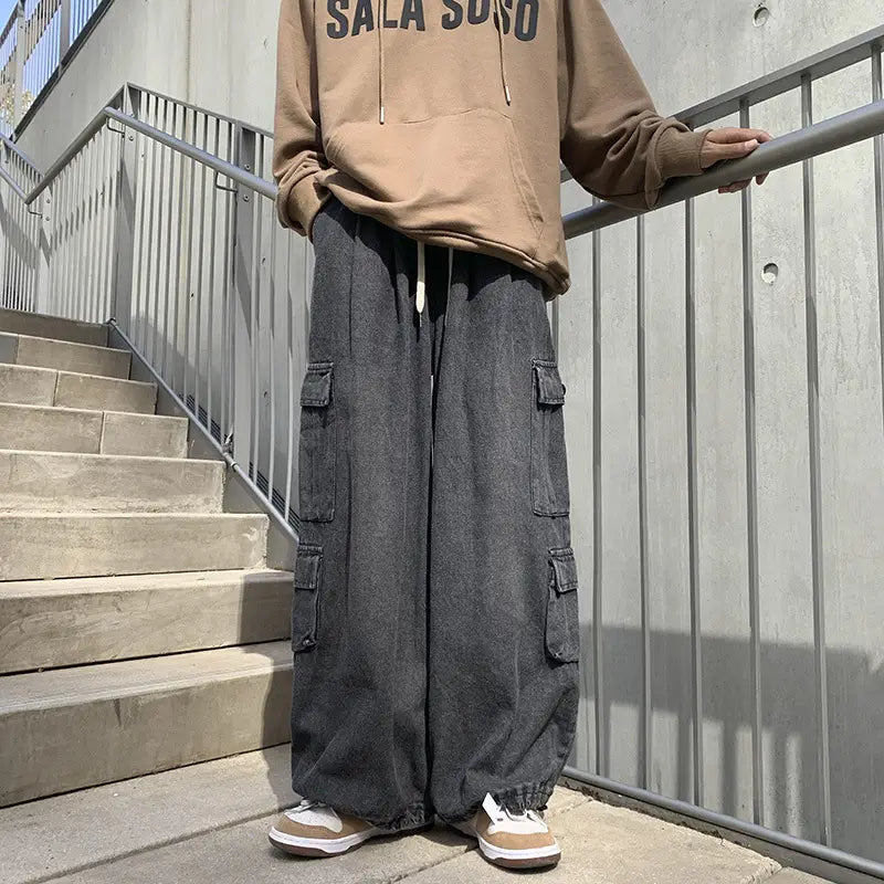 Men's Wide-leg Cowboy Foot Pants Autumn Winter Hong Kong Style