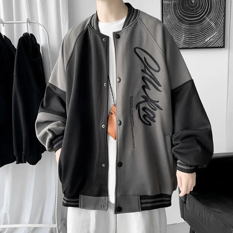 Men's Blue White Baseball Jacket with "Sense" Print