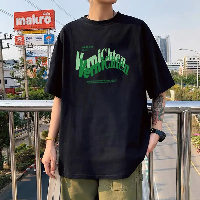 Black Ice Silk T-Shirt "IM NOT STINGER" Round Neck Short Sleeve