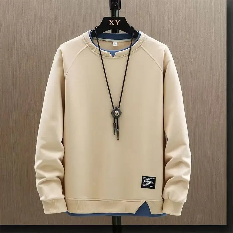 Men's Cream Sweatshirt with Long Sleeve & Neck Band