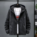 Men's Black Hooded Jacket with Print & Zip Front