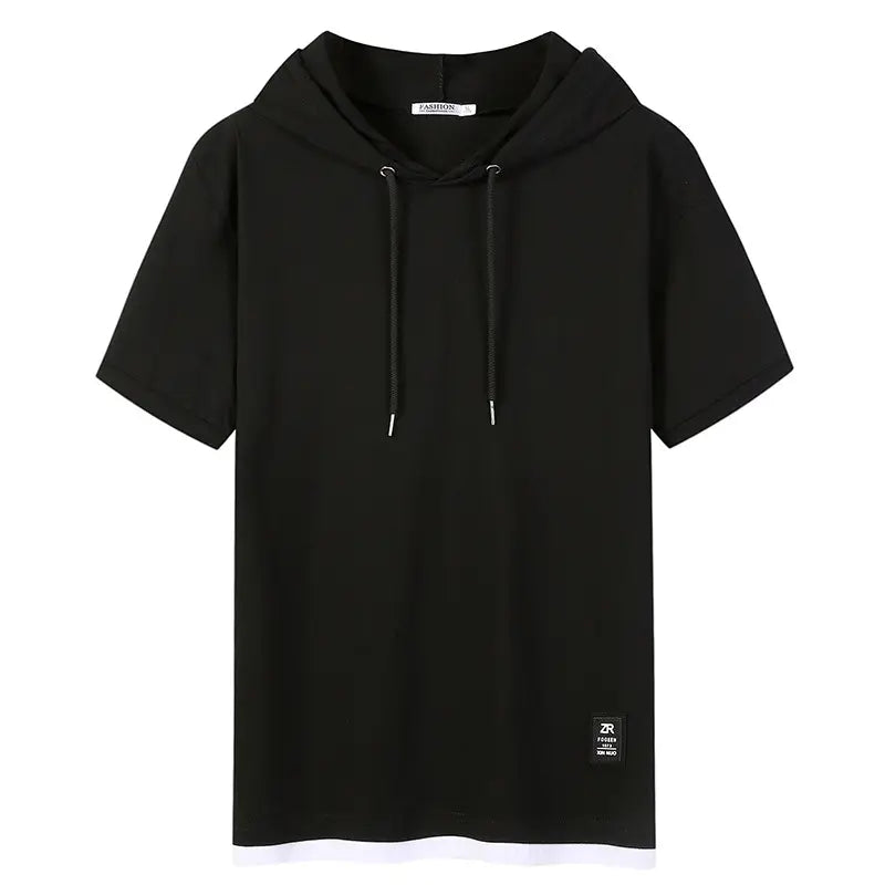Men Black Hooded T-Shirt Pure Cotton Loose Fit